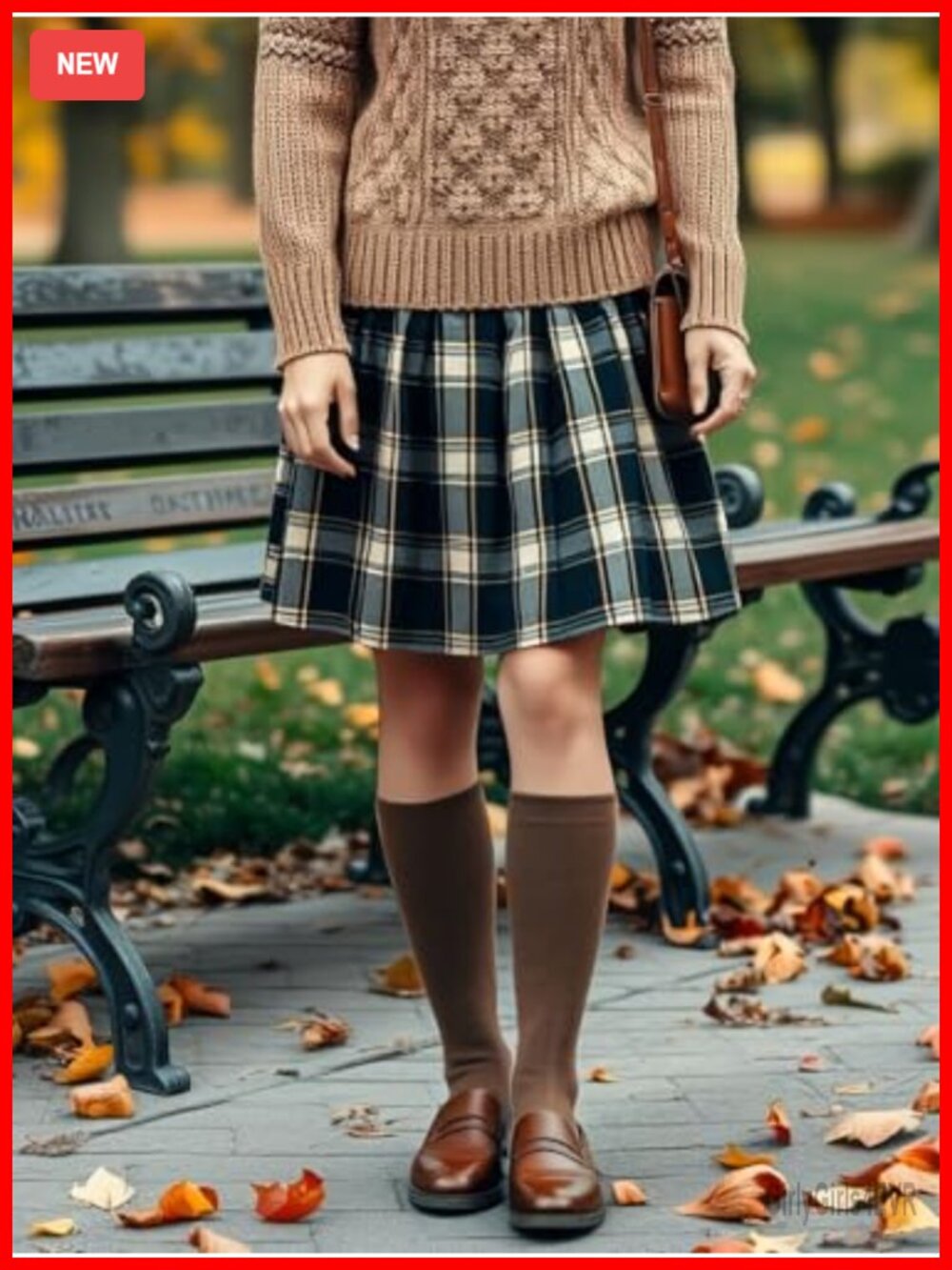 Women's High-Waist Plaid Pleated Knee-Length Skirt